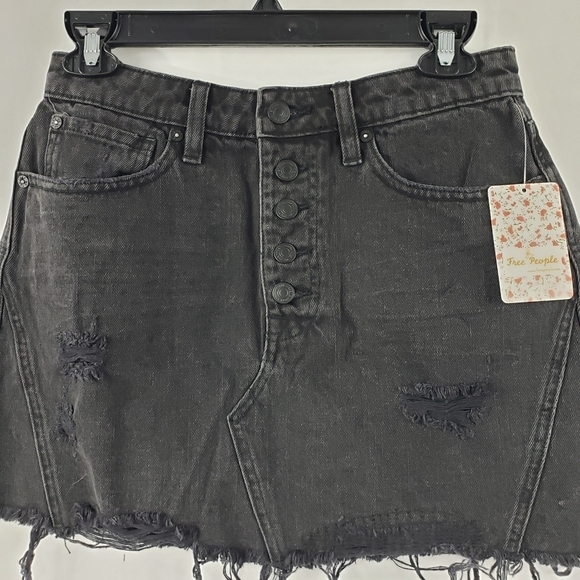 Free People Denim A-Line Skirt Black - Picture 8 of 9